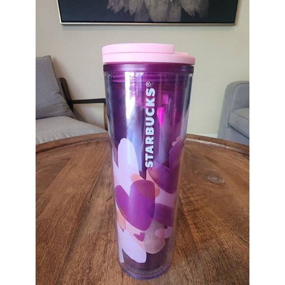 2020 Starbucks Purple Pink Hearts Valentine Grande Coffee Cup Tea Mug 16oz - Picture 1 of 5